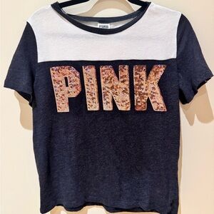 PINK Victoria's Secret Sequin Logo Tee - Black and White